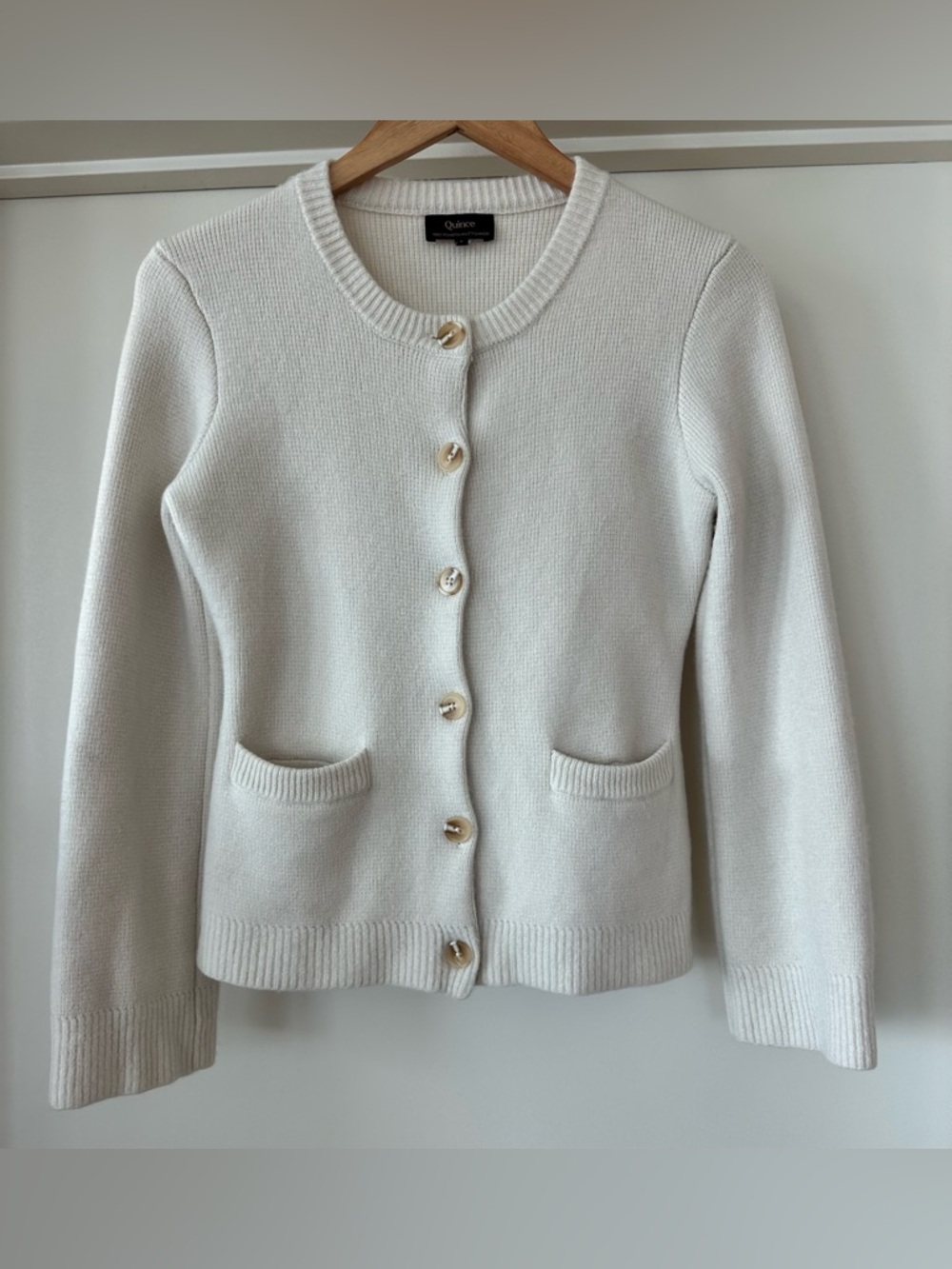 Quince Mongolian Cashmere Structured Cardigan in Ivory. Size S - Picture 6 of 16